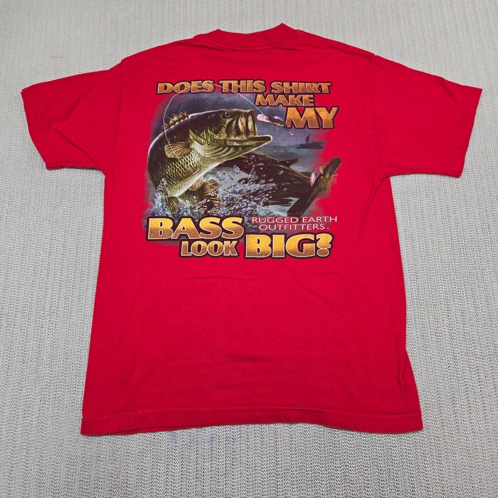 Rugged Earth Outfitters Shirt Mens Medium Red Bass Fishing Graphic Funny VTG